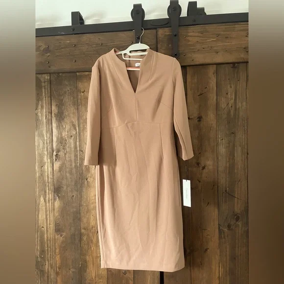 Calvin Klein Dresses | New Calvin Klein Size 10 V-Neck Beige Dress | Color: Cream/Tan | Size: 10 | Buffaloglam's Closet